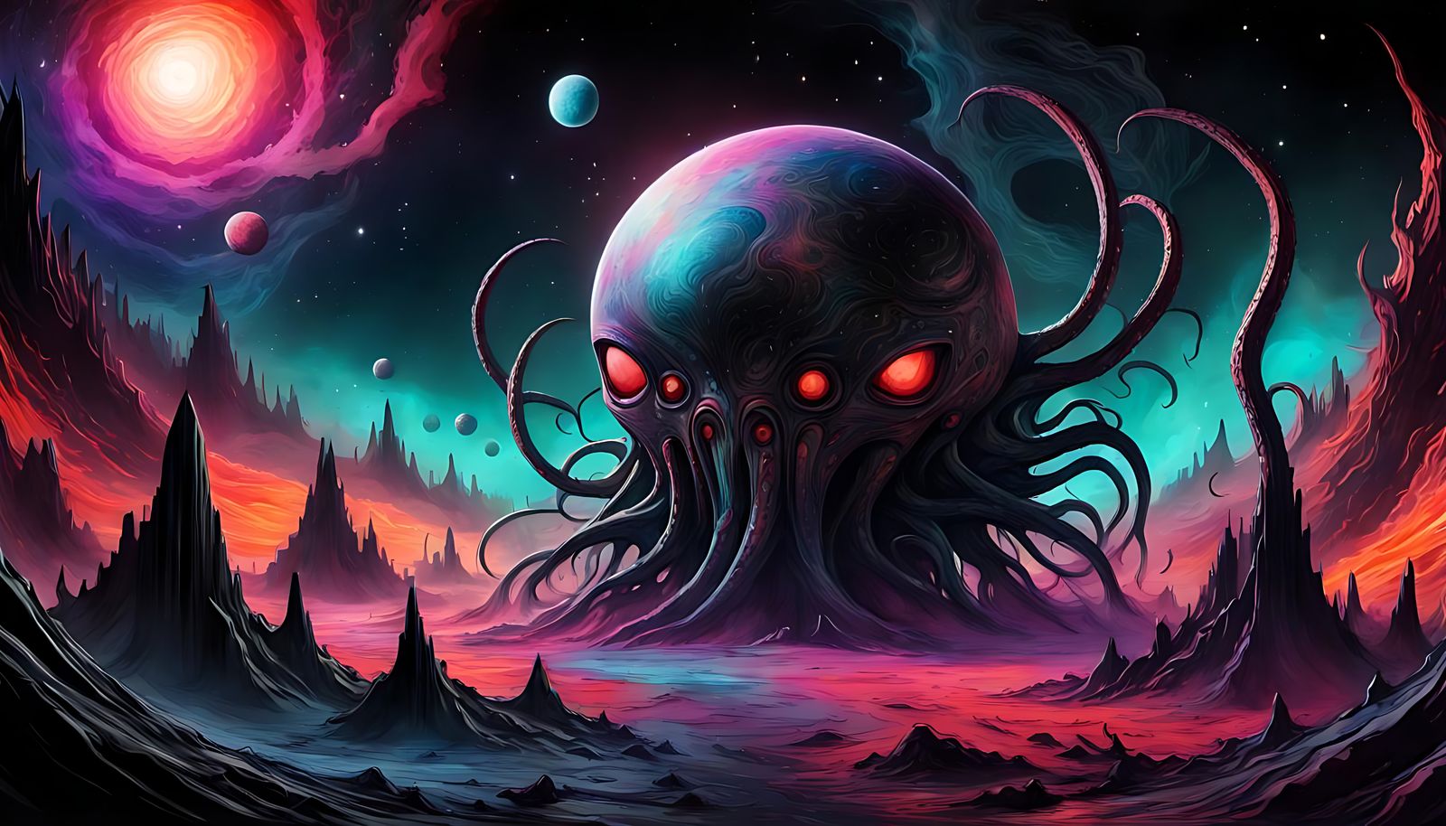 Cosmic Horror Scene in Vivid Colors