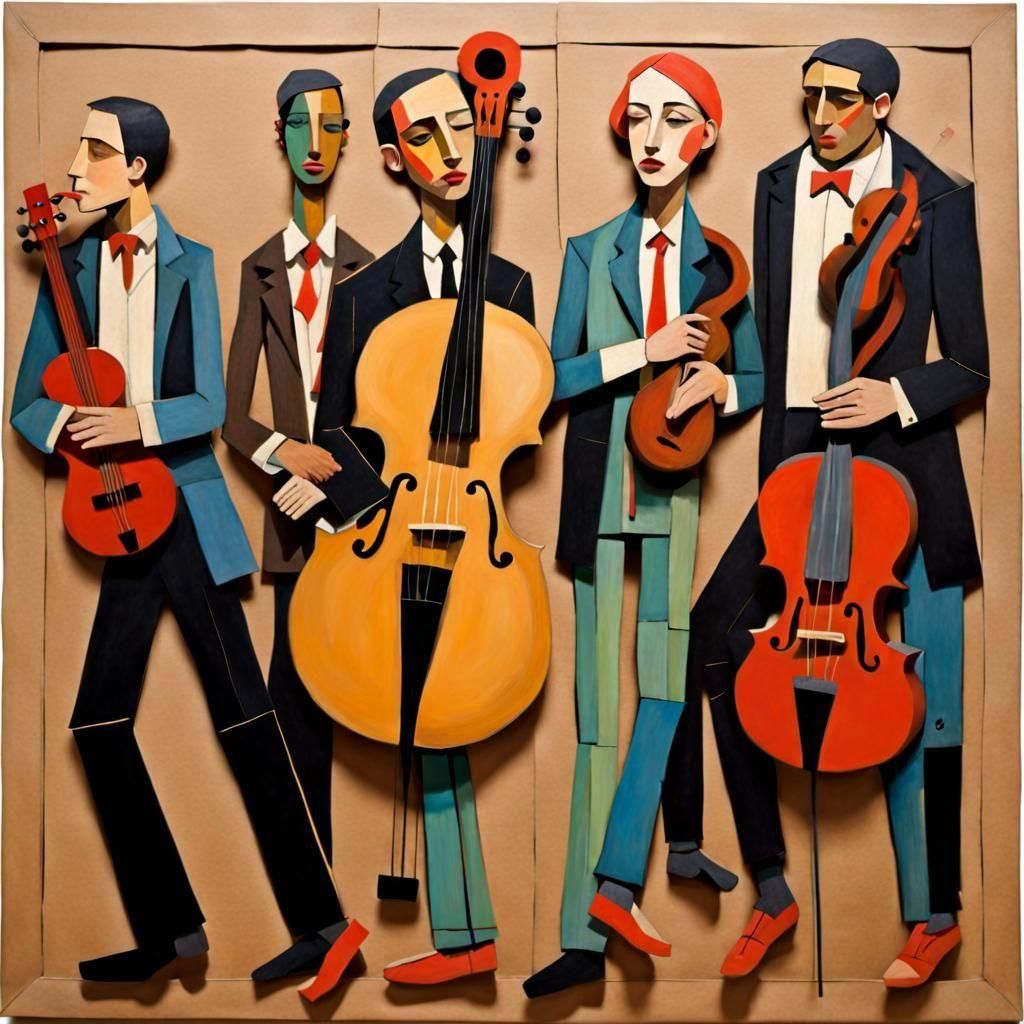 Cardboard Musicians in a Cubist Style 3D Render