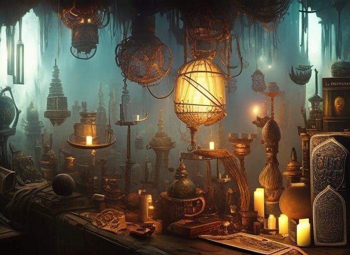 Aetherpunk Shop of Unusual Things in Matte Painting Style
