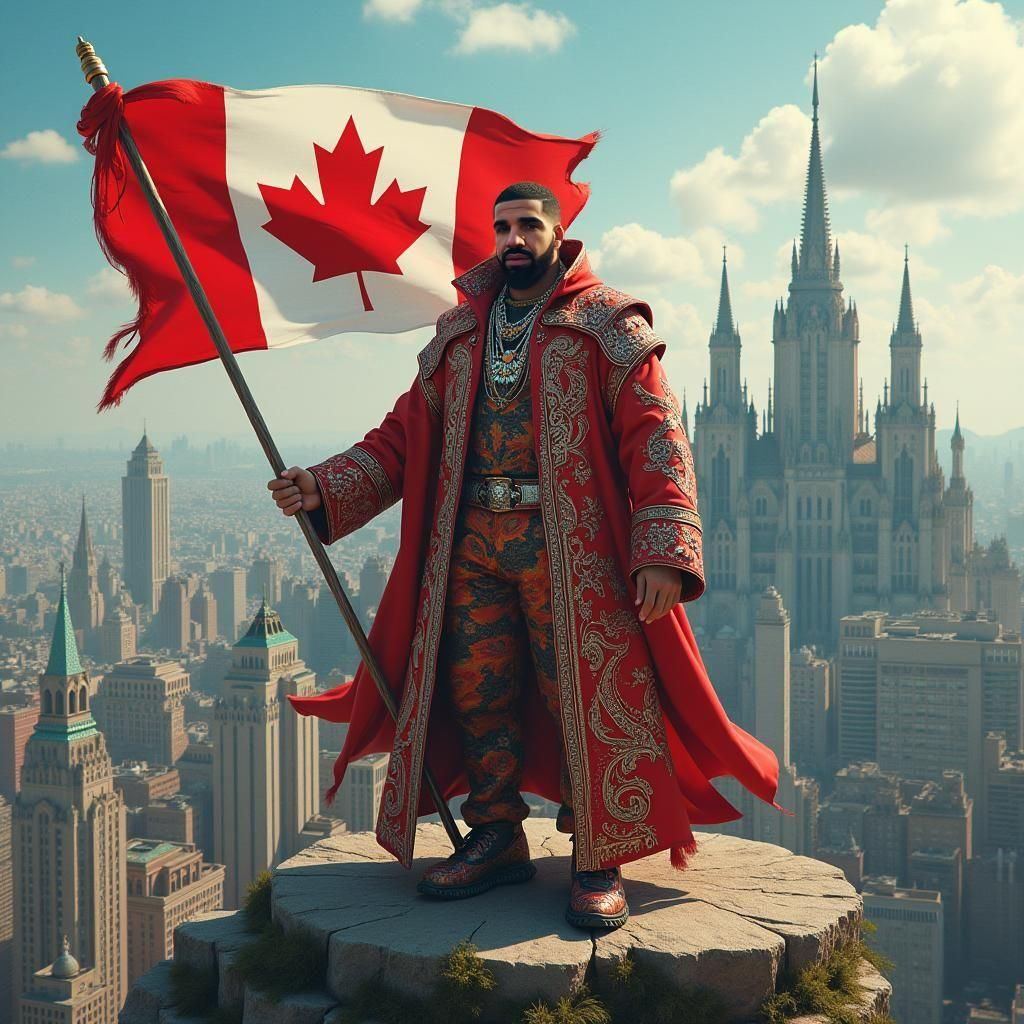 Drake Canada Flag Propaganda Poster: Detailed Matte Painting