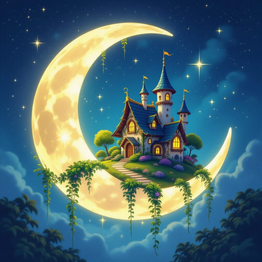 Crystal Moon Village With Magical Vines