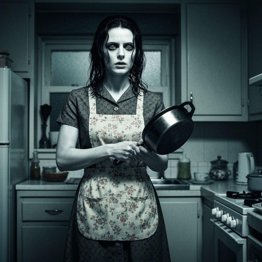 The Ring's Samara as 1960s Housewife with Frying Pan
