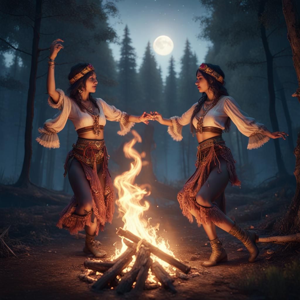 Gypsy Girls Dancing in Moonlight, 3D Game Art