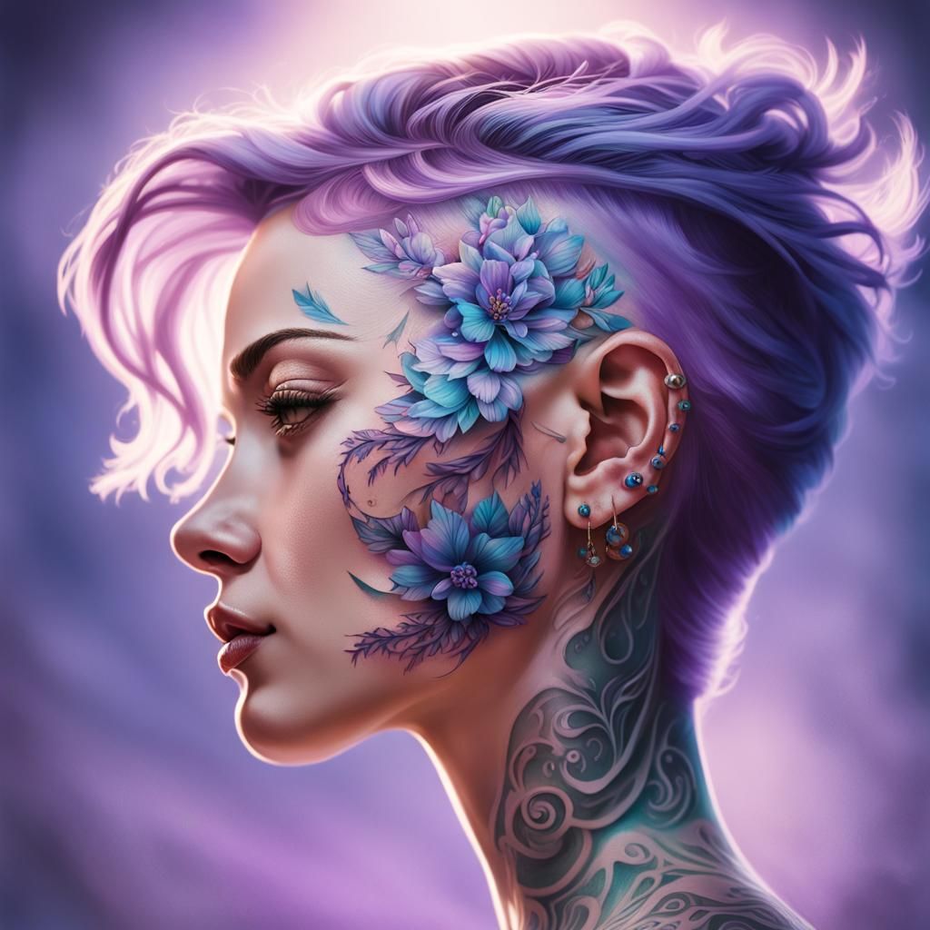 Neo-traditional lavender collarbone tattoo stencil