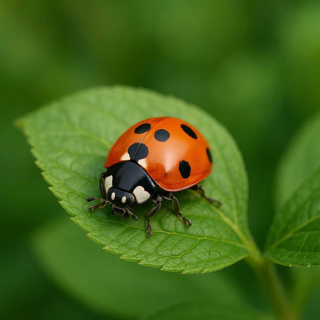 Ladybug Resting on Leaf: A Macro Photograph