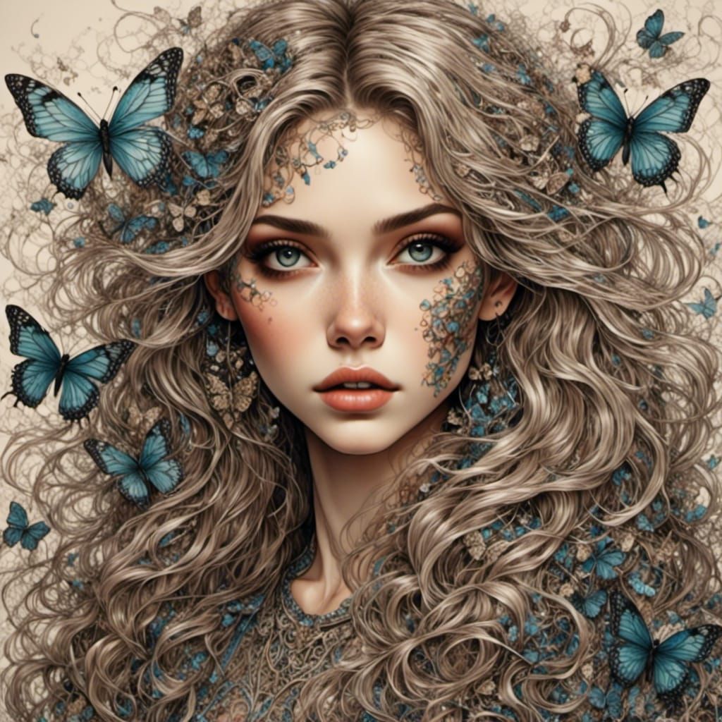 Beautiful Woman with Butterfly Effect Illustration