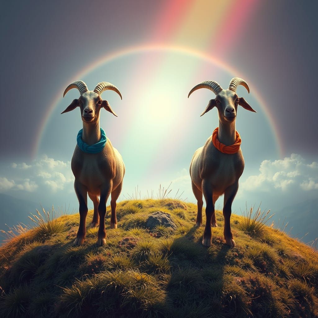 Goats on a Rainbow in Wes Anderson Style