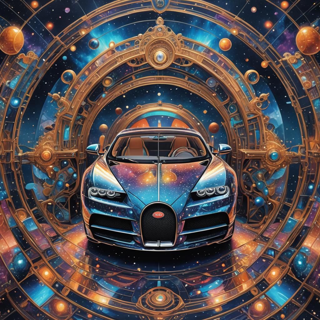 Bugatti Car in Cosmic Astral Holographic Illustration