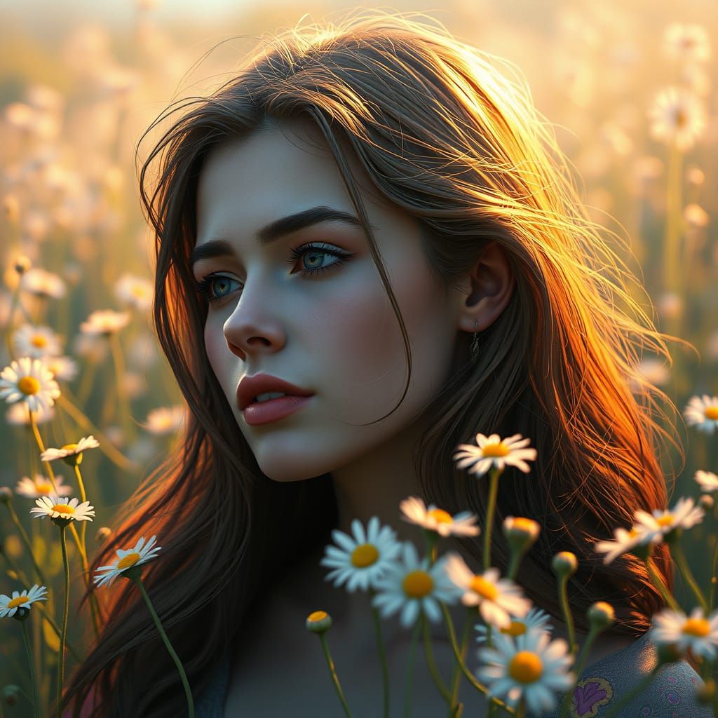 Ethereal Daisies Portrait in Triadic Colors