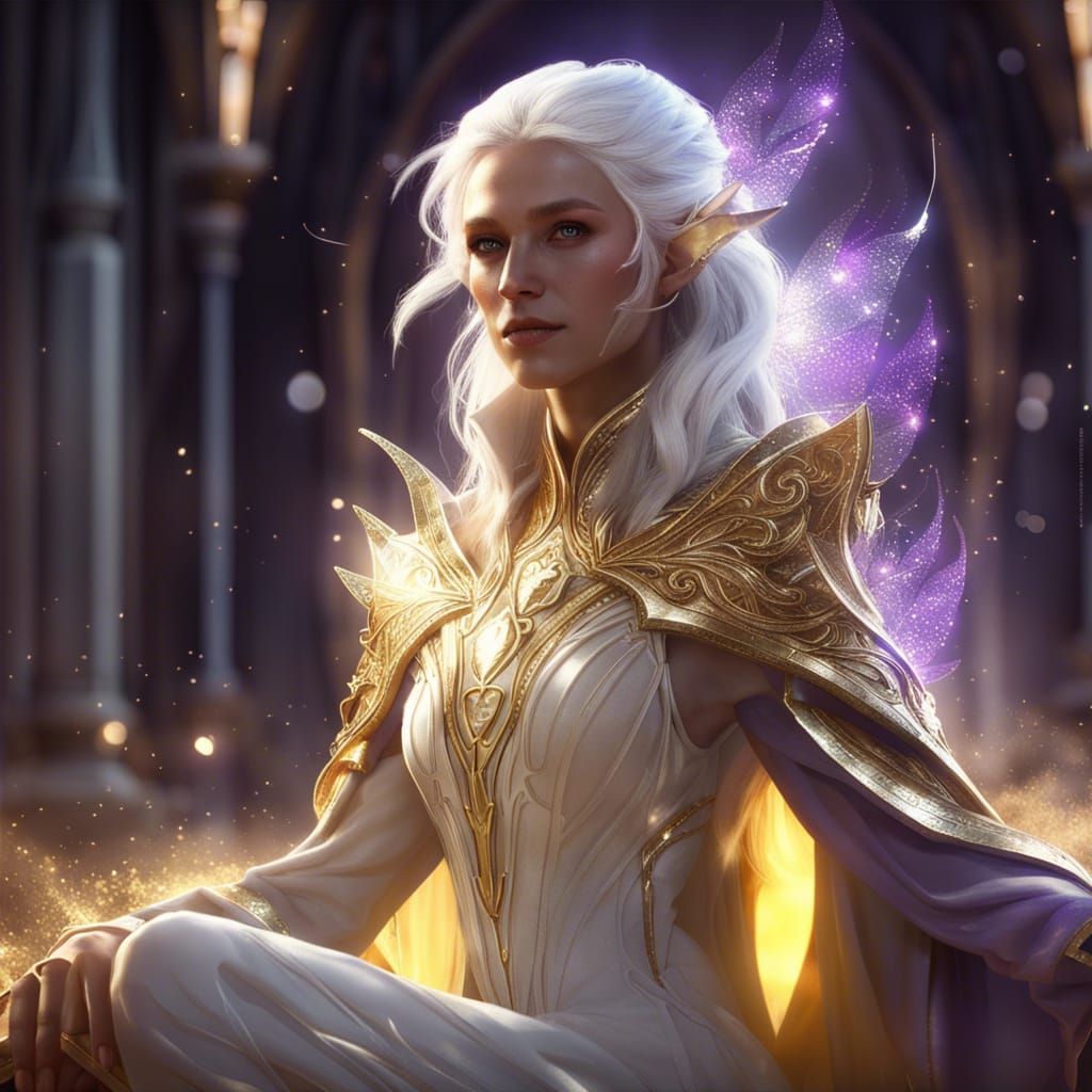 Glowing Elf Portrait in Gold and Lavender