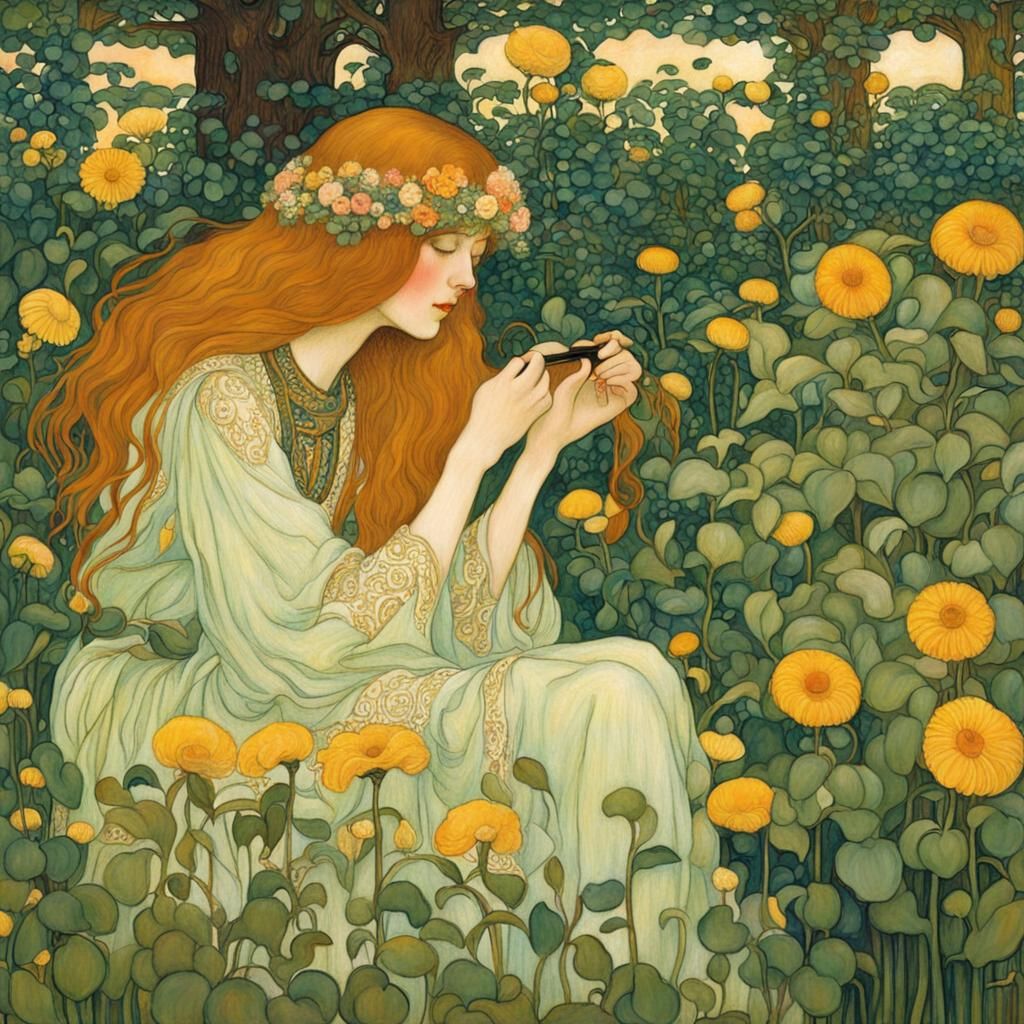 Art Nouveau Flower Garden Illustration