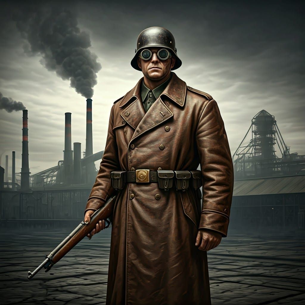 Dieselpunk Warrior in Industrial Ruin