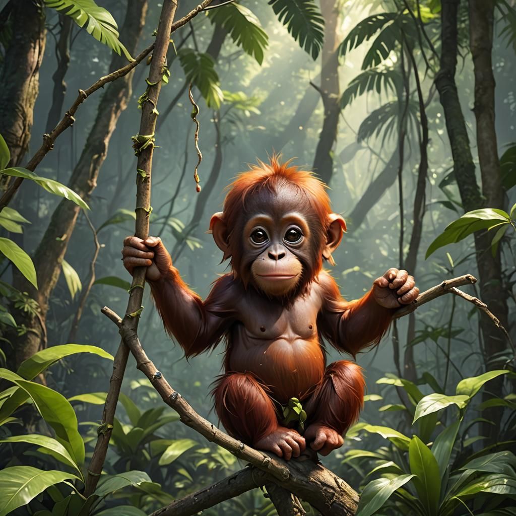 Beautiful rainforest baby Orangutan