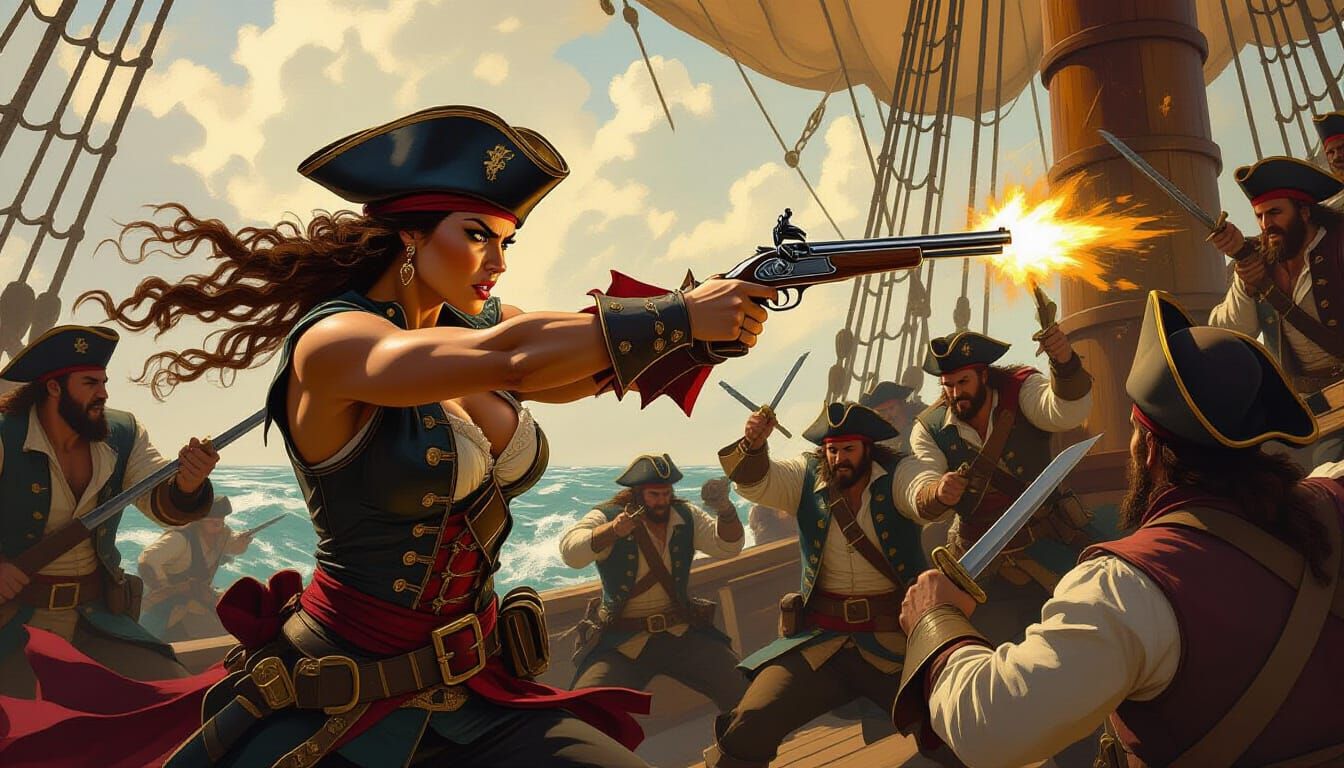 Muscular Pirate Woman in Michelangelo Style