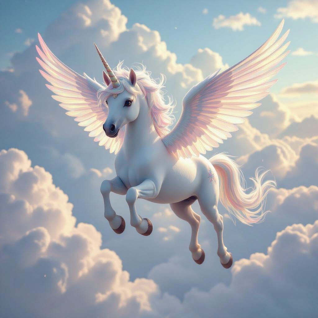 Unicorn with Iridescent Wings in Fantasy Art Style