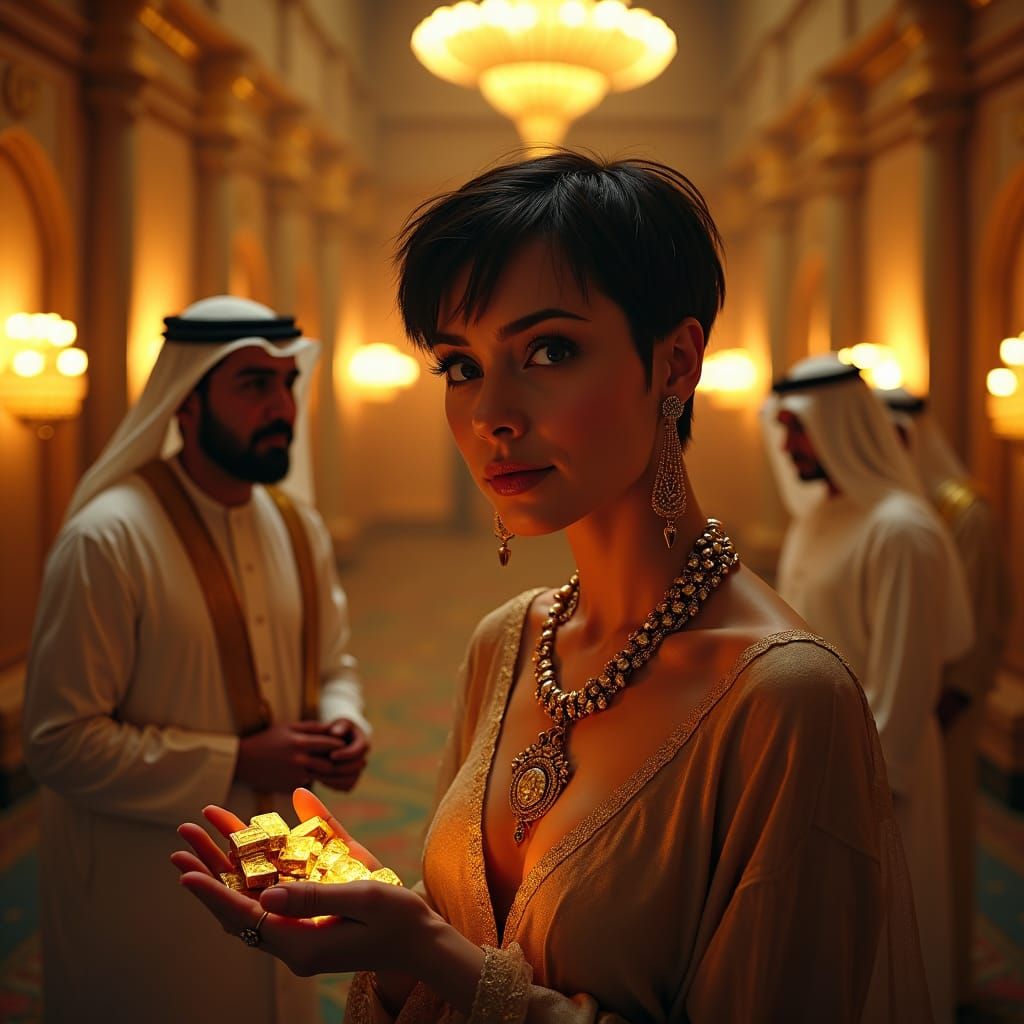 Woman Offers Gold to Sheik in Dubai: Cinematic Style