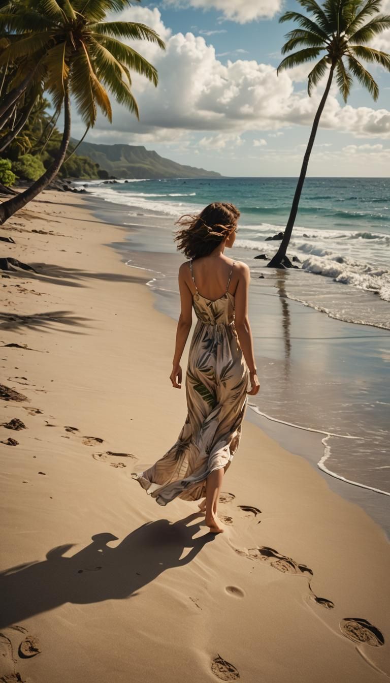 Woman on Tropical Beach in Hawaii: Digital Art