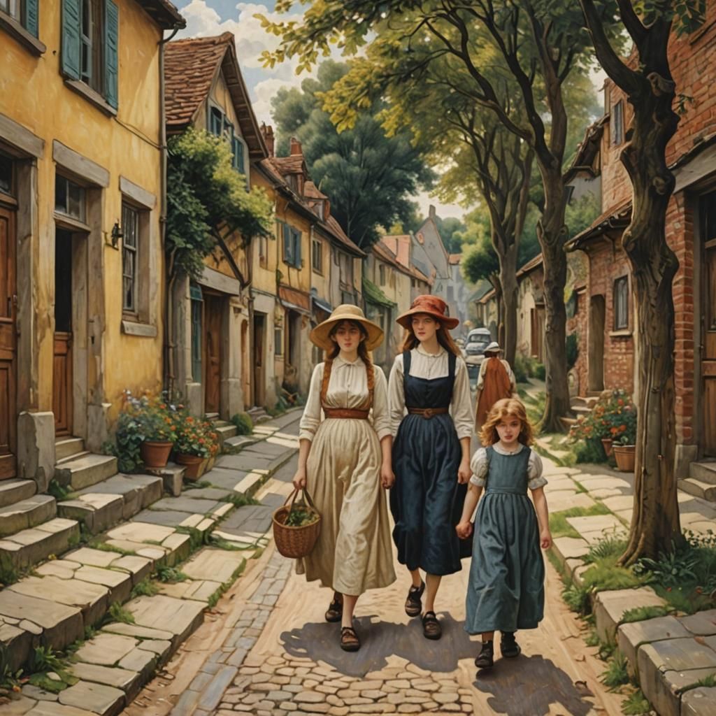 Village Street on the Sunny Side: Photorealistic Art