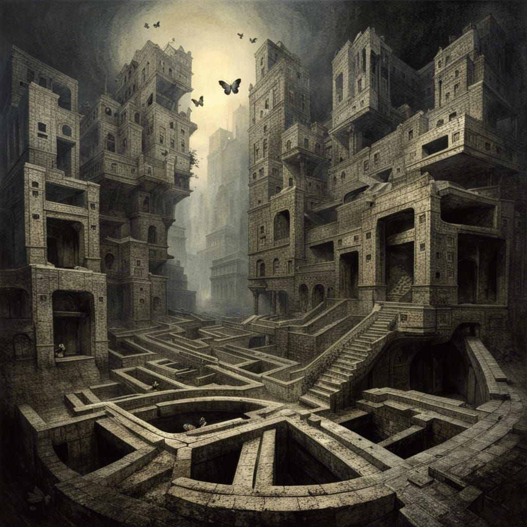 Concrete Maze with Cement Butterflies: Lowbrow Fantasy Art