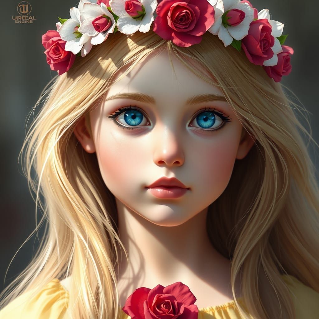 Young Girl with Floral Crown: Digital Art