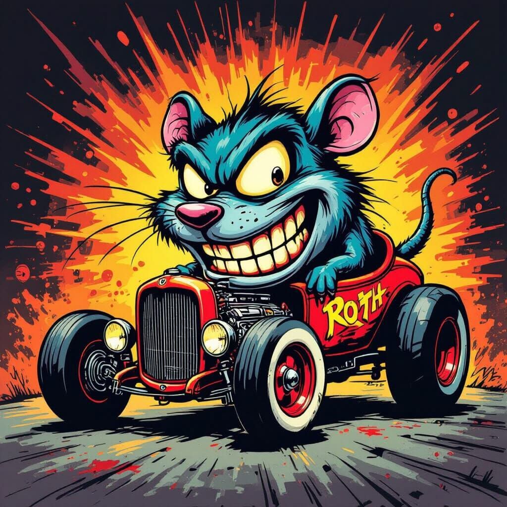 Rat Fink Character in Gritty Comic Book Style
