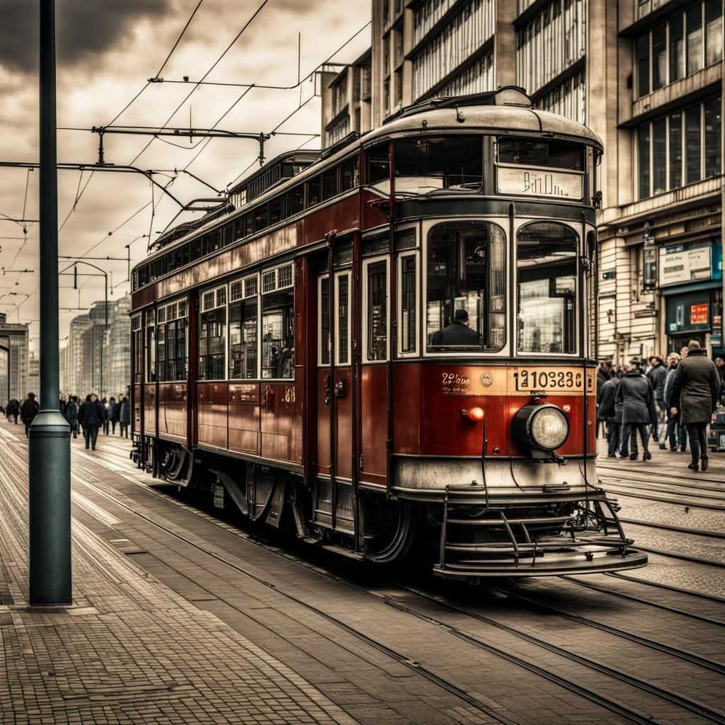 Berlin Alexanderplatz Streetcar, Hyperrealistic 1920s Scene