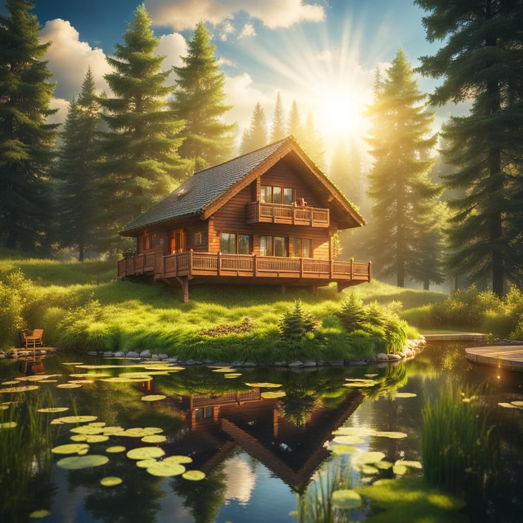 Small Wood House in Evergreen Forest
