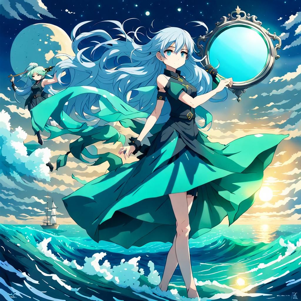Anime Female Warrior with Teal Hair on Neptune