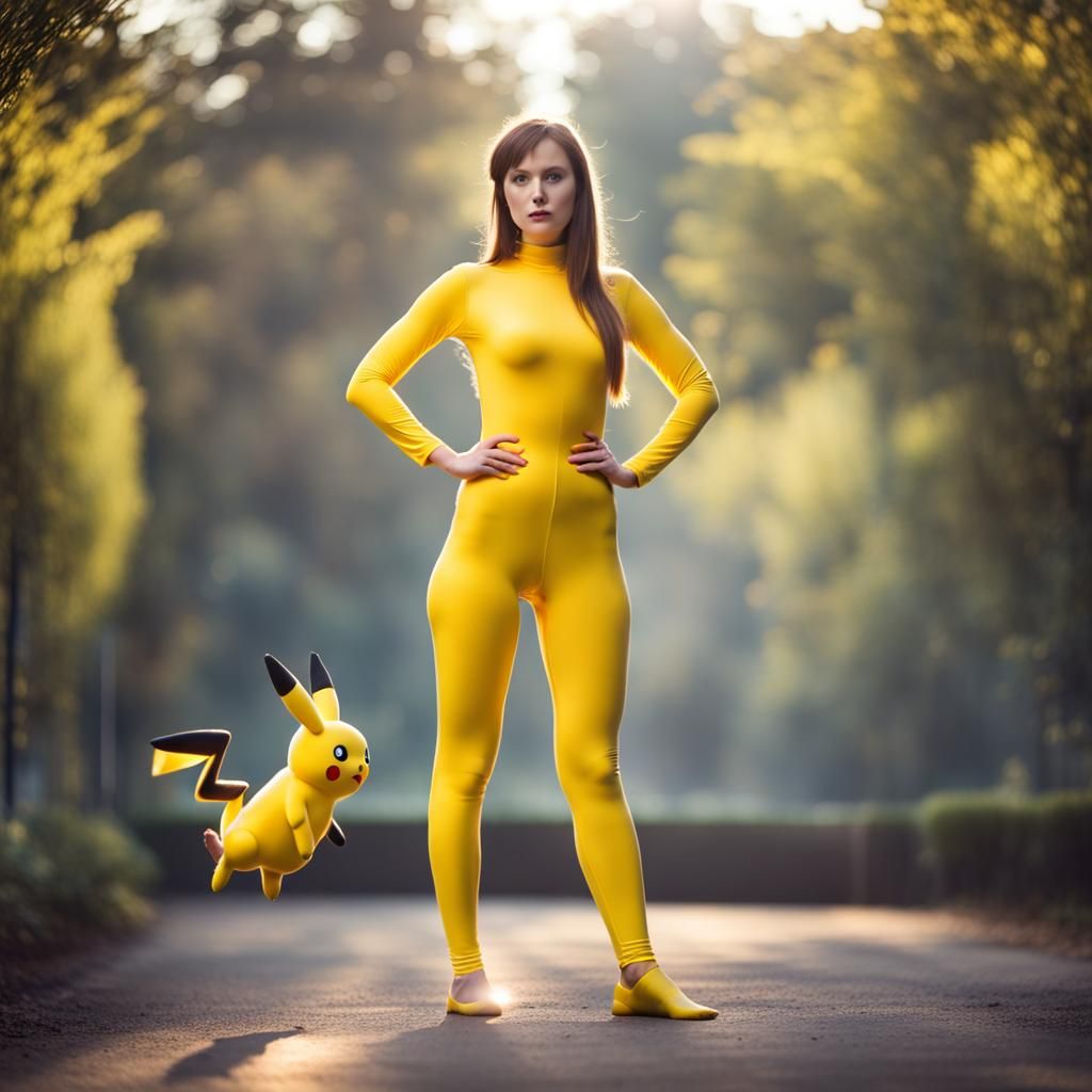 Spandex Unitard Woman and Pikachu: Professional Photography