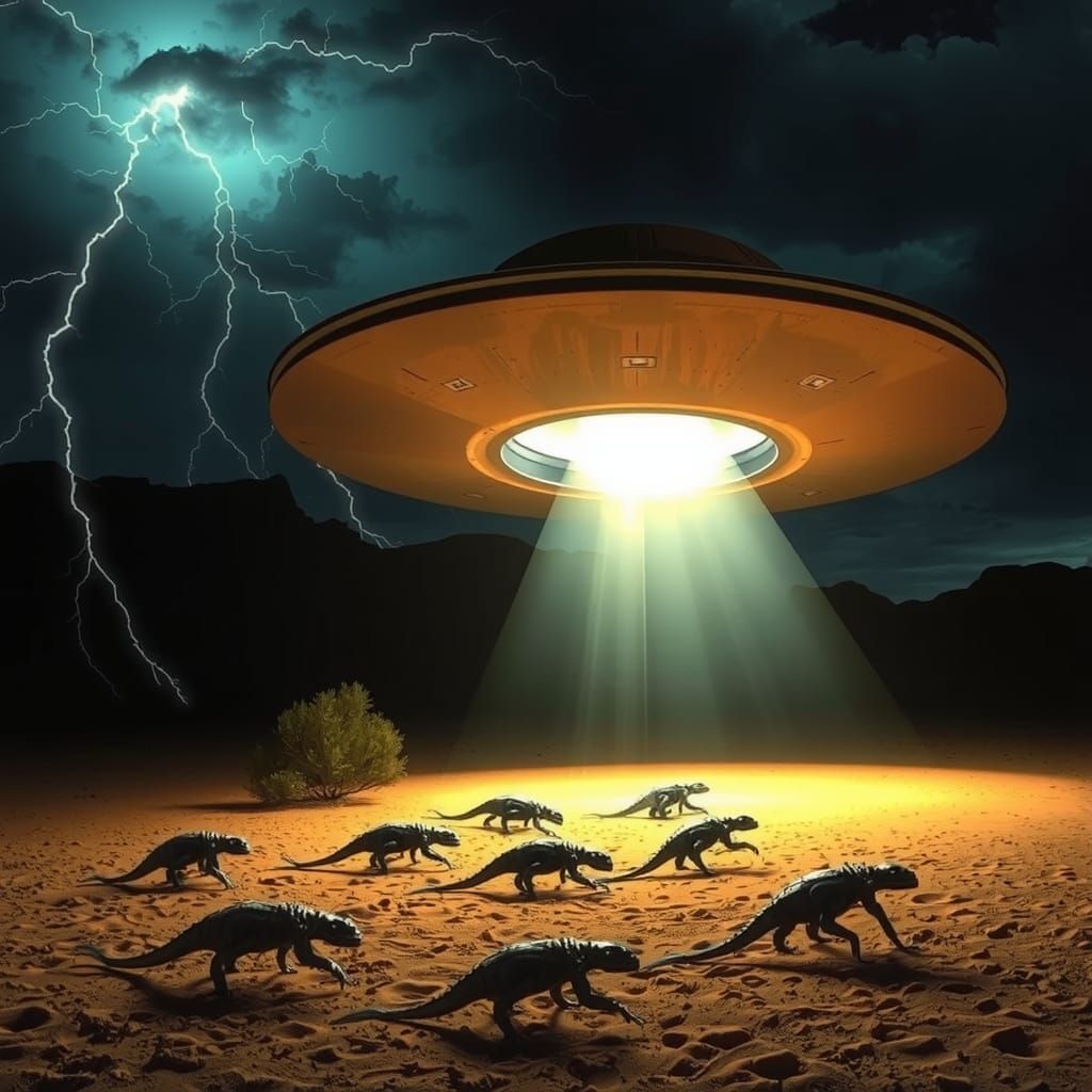 Flying Saucer Landing in Arizona Desert During Storm