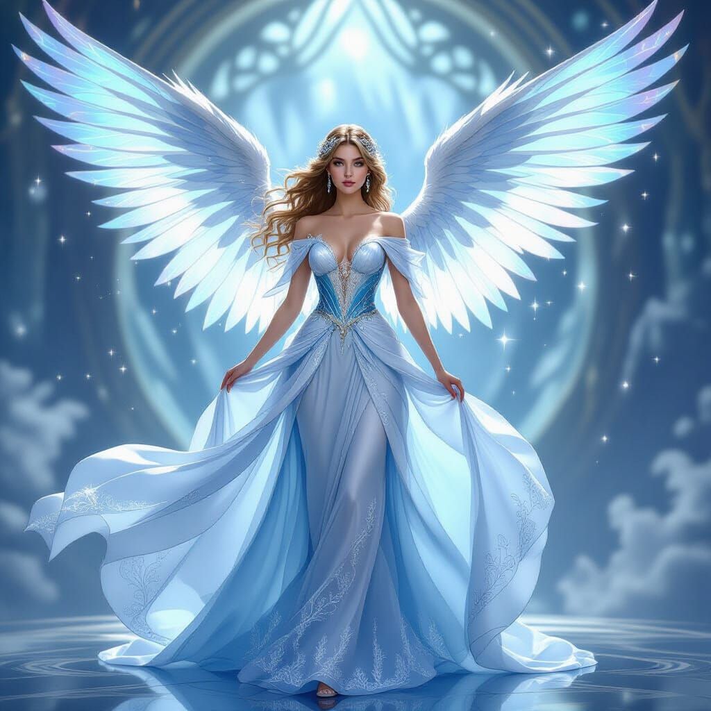 Magical Flying Princess with Ethereal Wings in Art Nouveau S...