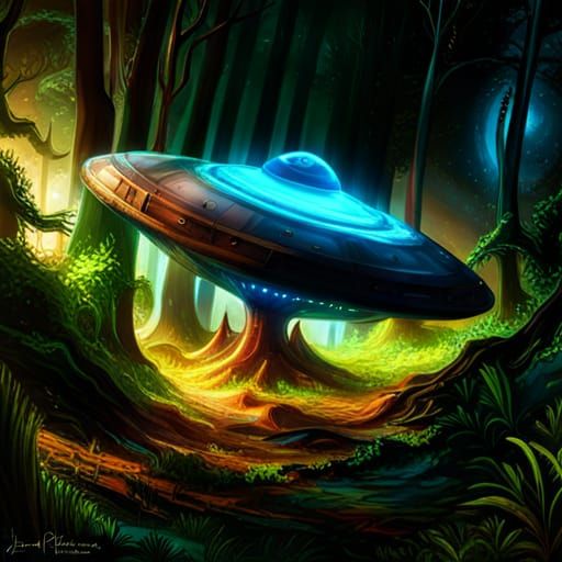 Steampunk UFO on Alien Planet in Hyperreal Detail