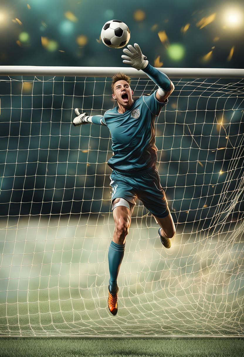 Soccer Goalie Deflects Ball in Hyper-Realistic Style