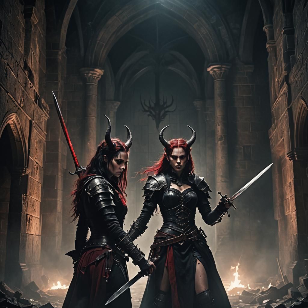 Dark Fantasy Warrior in Gothic Horror Scene