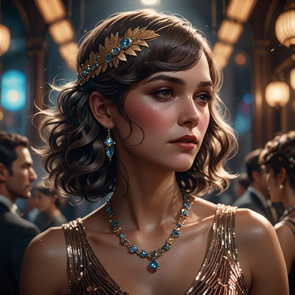 Flapper Portrait with Sequins in Art Nouveau Style