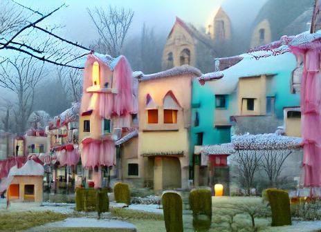 Pastel Gothic Santa Village in Winter