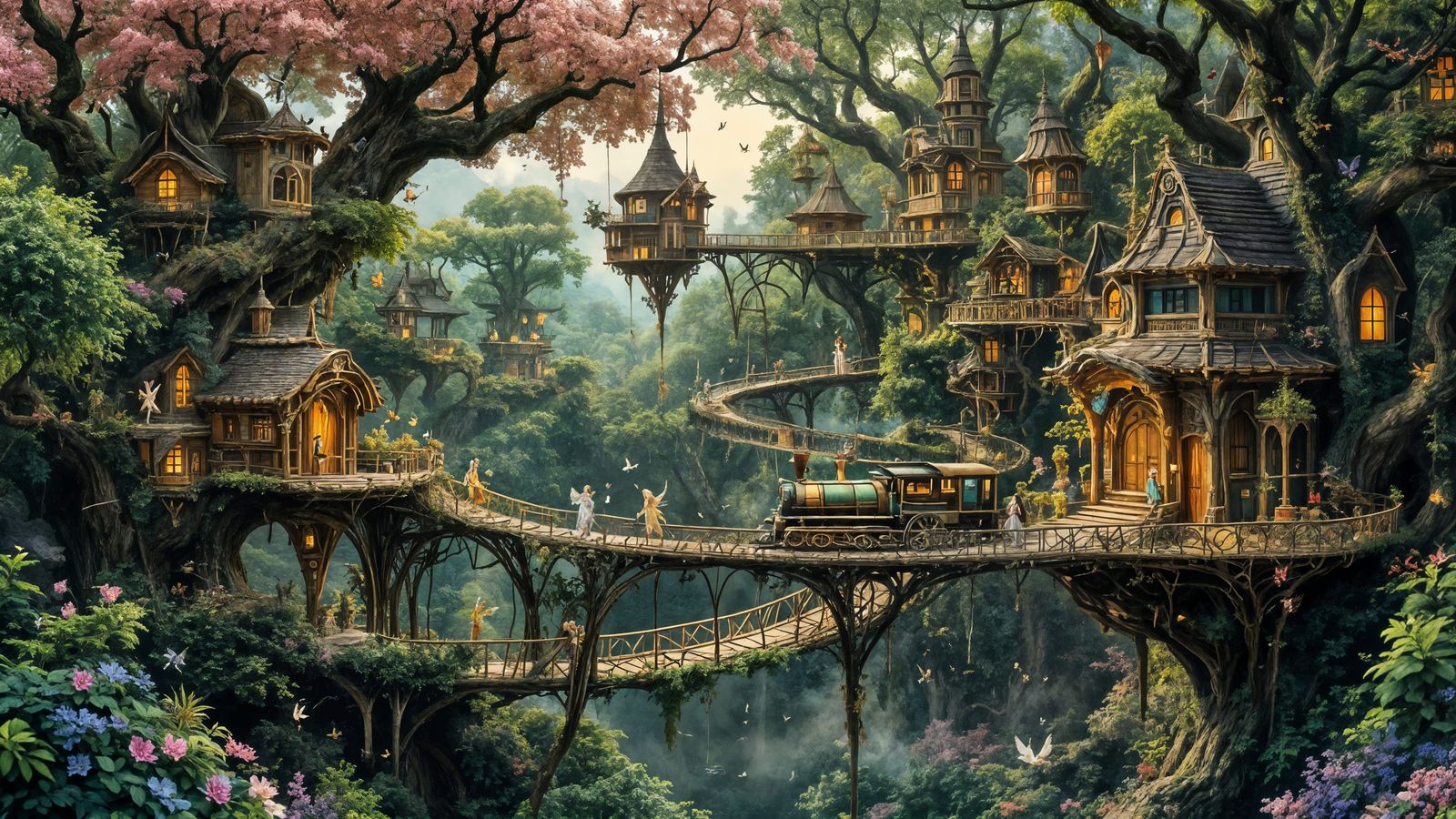 Whimsical Treehouse Village in Enchanted Forest