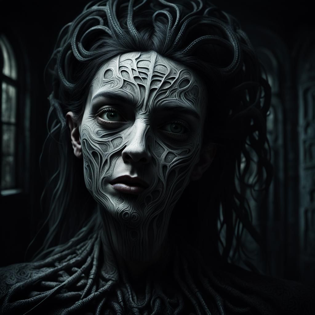 Eerie Portrait in Dark Surrealism Style