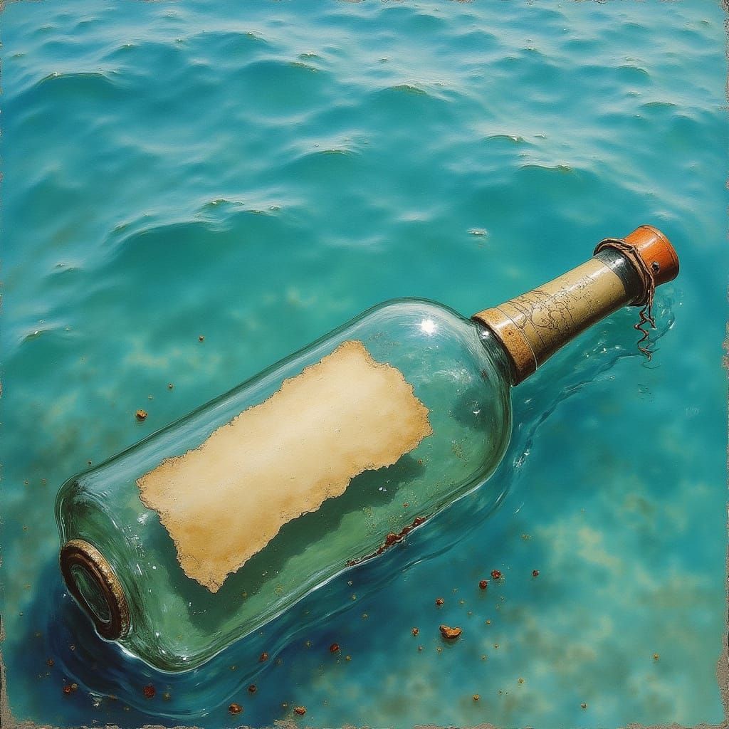 Antique Bottle Drifts on Turquoise Ocean Tides