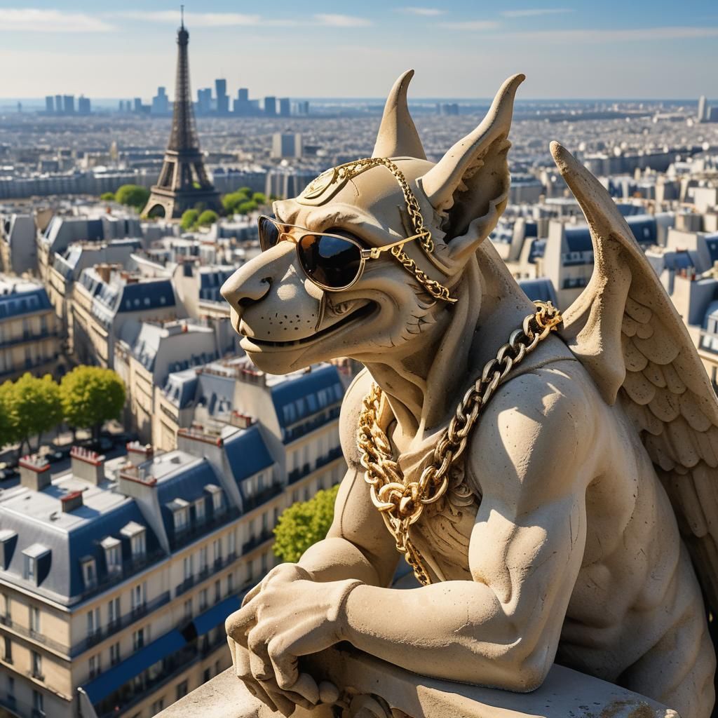 Gargoyle in Paris: Anime Style Digital Art