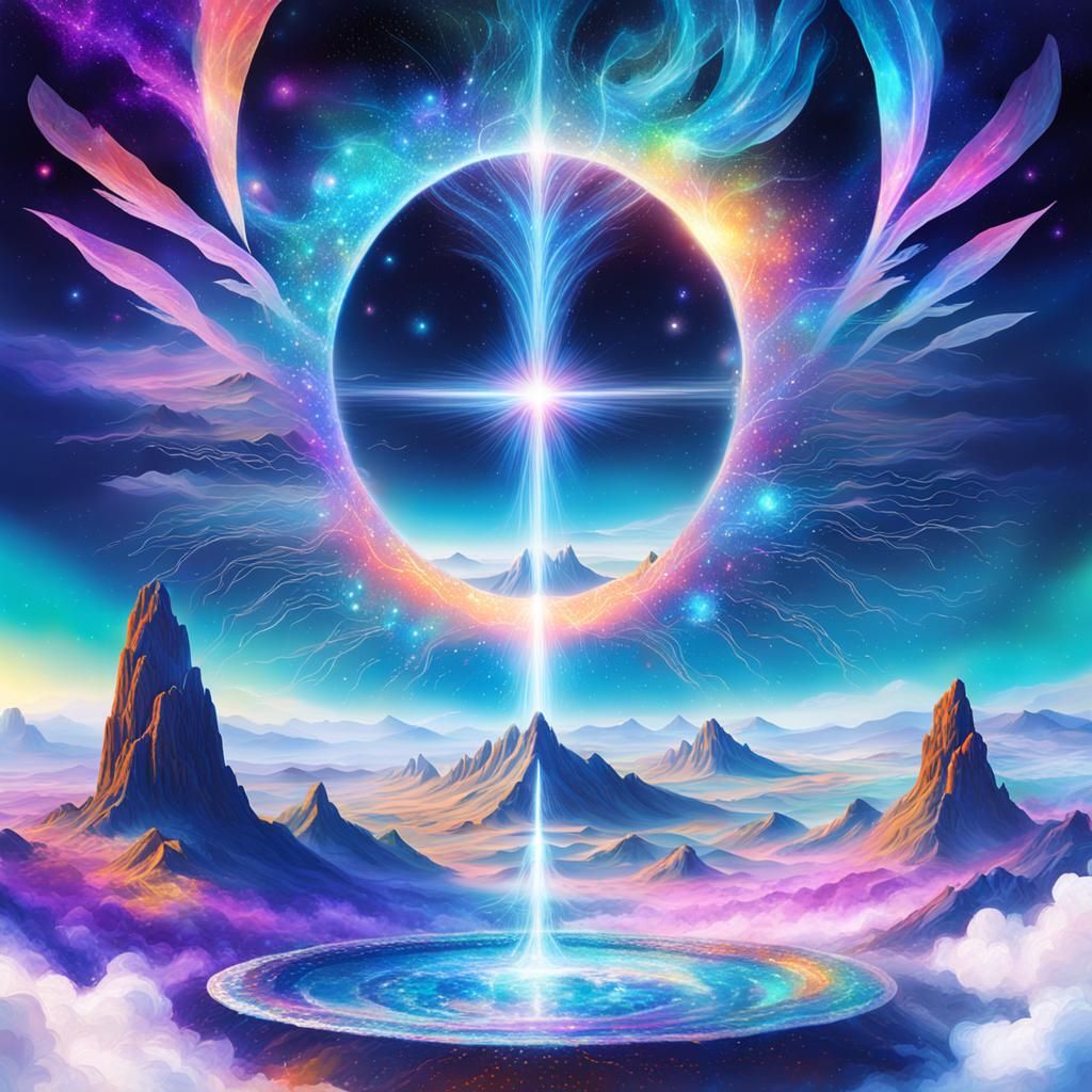 Magical Portal to Vibrant Land: Cosmic Illustration
