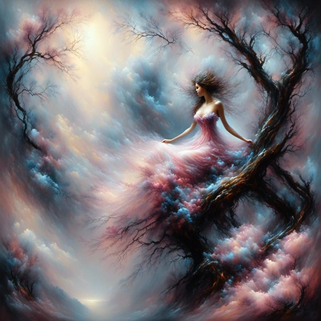 Abstract Pastel Portrait: Woman on a Rope Swing