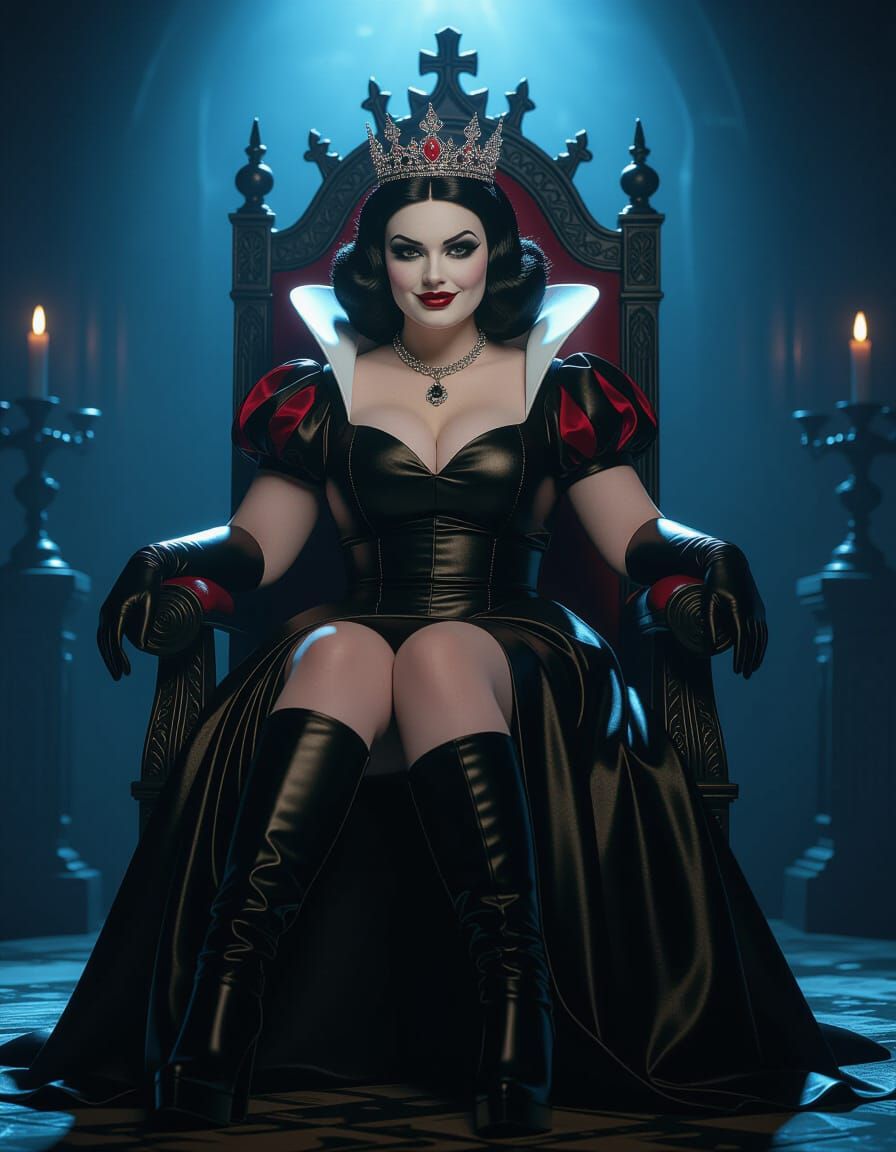 Evil Snow White on Throne in Horror Style