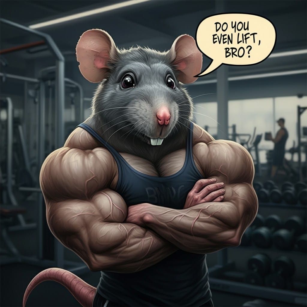 Muscular Rat Gym Caricature: Do You Even Lift?