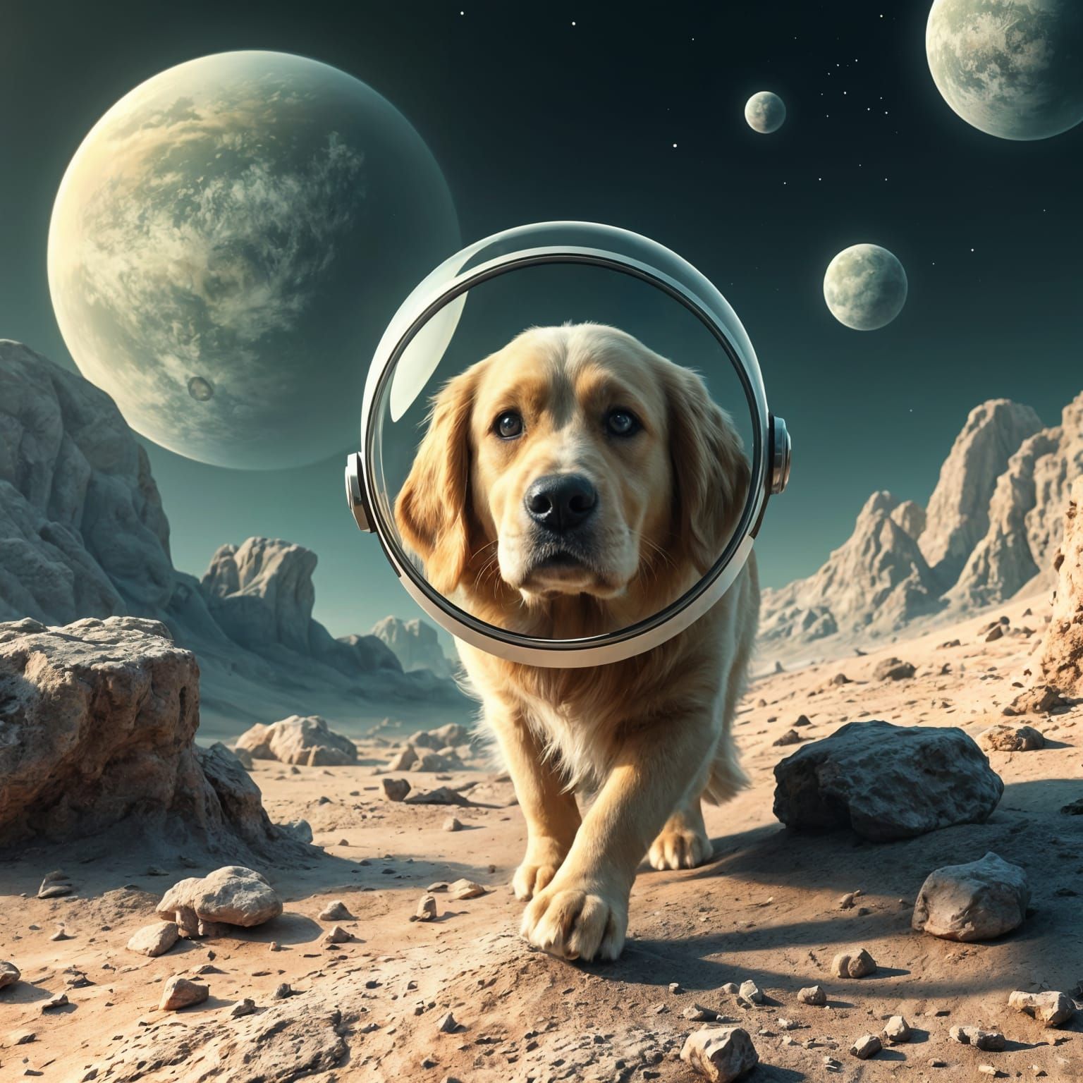 Golden Retriever Explorer on Alien Planet