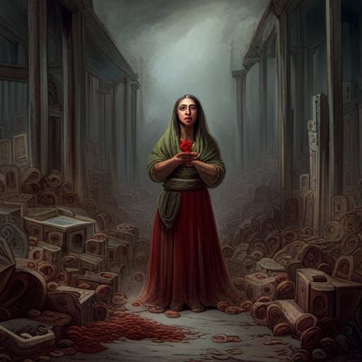 Ancient Mexican Cult Sacrifice Altar in Horror Style