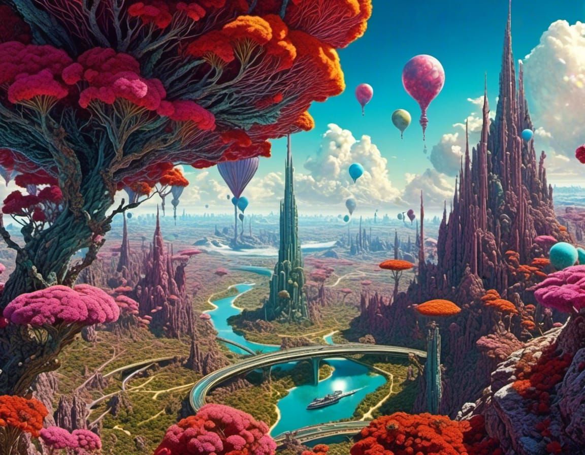 Utopian City in Pop Surrealist Style
