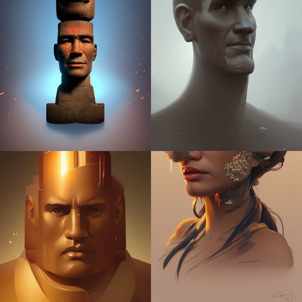 Hyperdetailed Moai Portrait in Volumetric Lighting