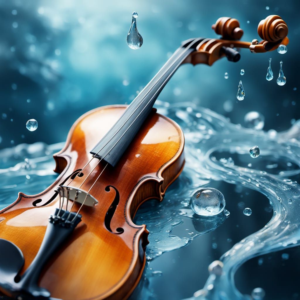 Surreal Violin Made of Water and Ice