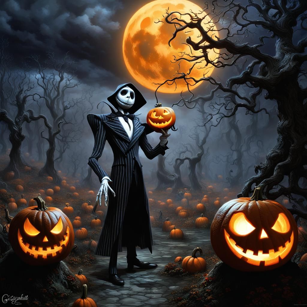 Jack Skellington Horror Poster with Eerie Glow